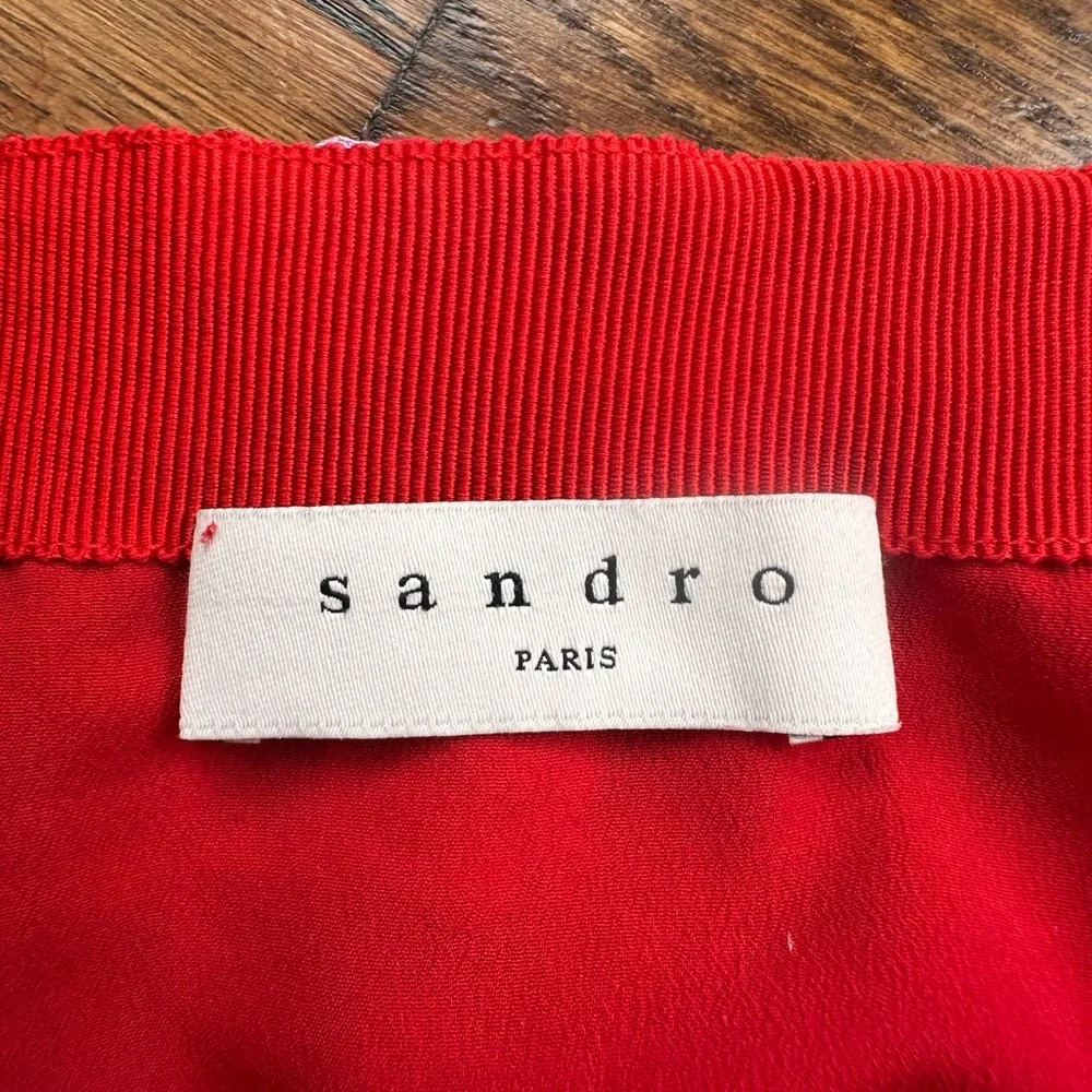 Sandro Paris Red Embroidered Lace Mini Skirt Size 0 EU 34 Luxury Statement - Picture 5 of 13